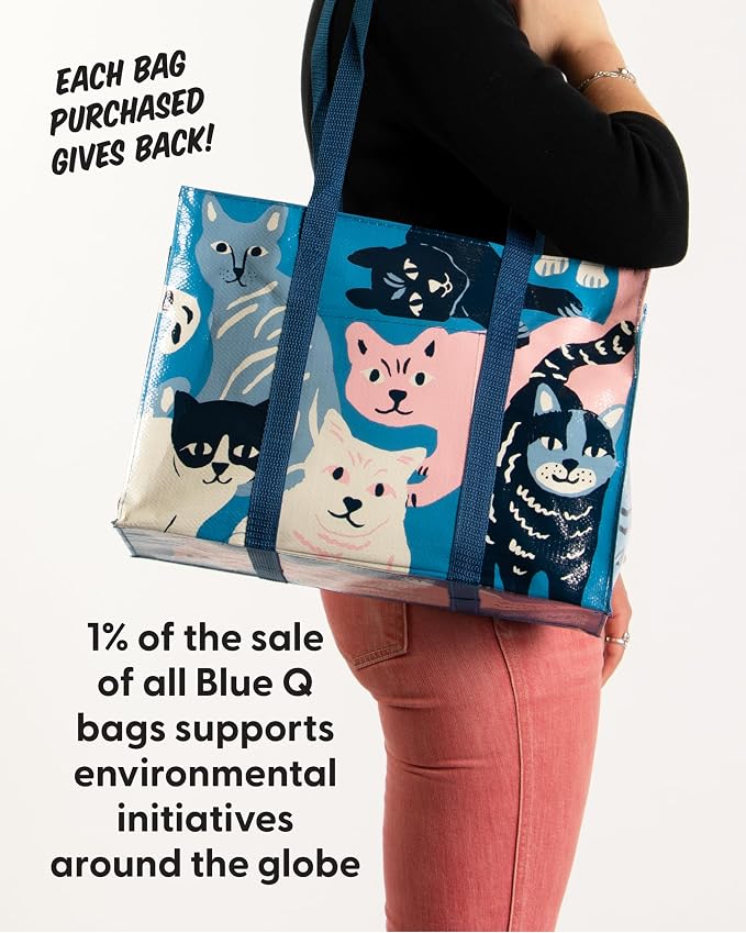 Blue Q Reusable Shoulder Tote Bag – Carry Everywhere Bag with a Hefty Zipper, Durable, Fun Design, 95% Recycled Material - Image 6