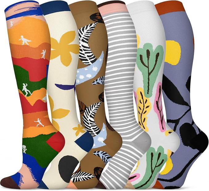 5/6 Pairs Graduated Compression Socks for Women&Men 20-30mmhg Knee High Socks Travel Hiking Running Stocking by HiClasmix