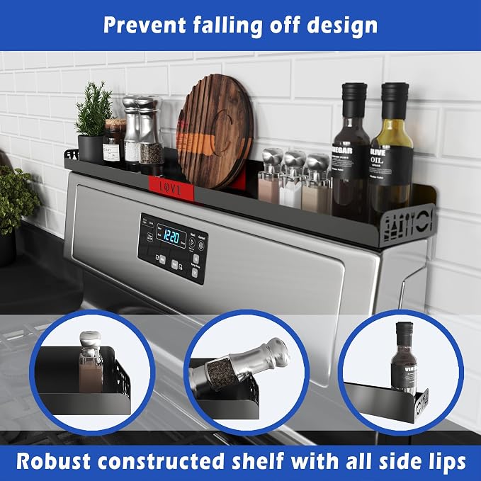 STUTOV 30" Magnetic Stove Top Shelf – Black Spice Rack with Red LOVE Design – Seasoning Organizer for Back of Stove – Over Stove Rack and Kitchen Storage Shelf - Image 7