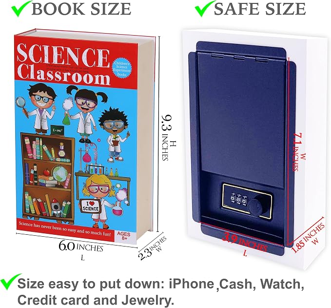 Science Classroom Real Pages Book Safe with Combination Lock,Money Safe Book Storage Lock Boxes for Personal Items Large Capacity Safes Hold Phone,Cash Box - Image 8