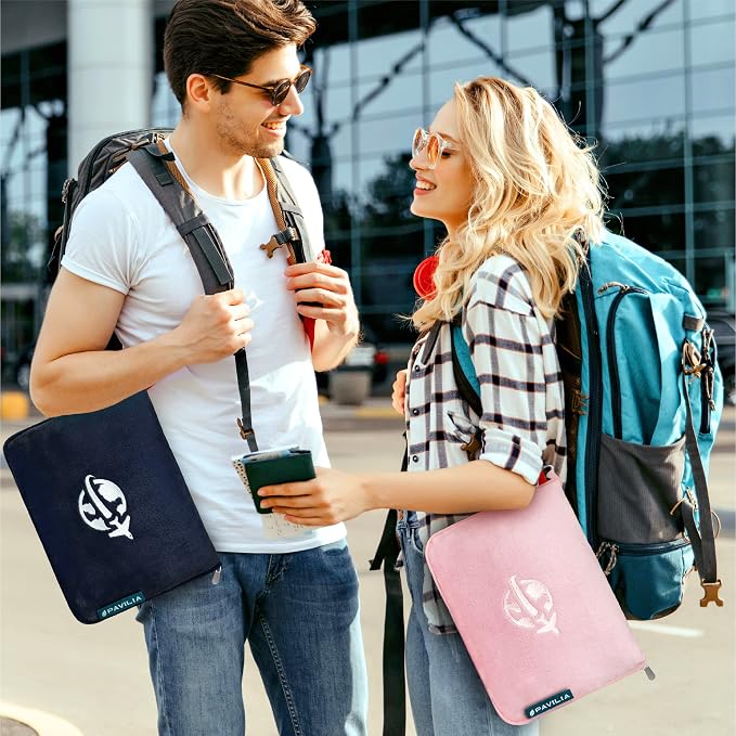 PAVILIA Travel Blanket and Pillow, Arms Opening Airplane Blankets for Adults, Compact Plane Blanket with Arm Hole 2-in-1 Bag for Flight Car Camping Fit in Luggage Backpack Traveler Gift, Navy Blue - Image 9