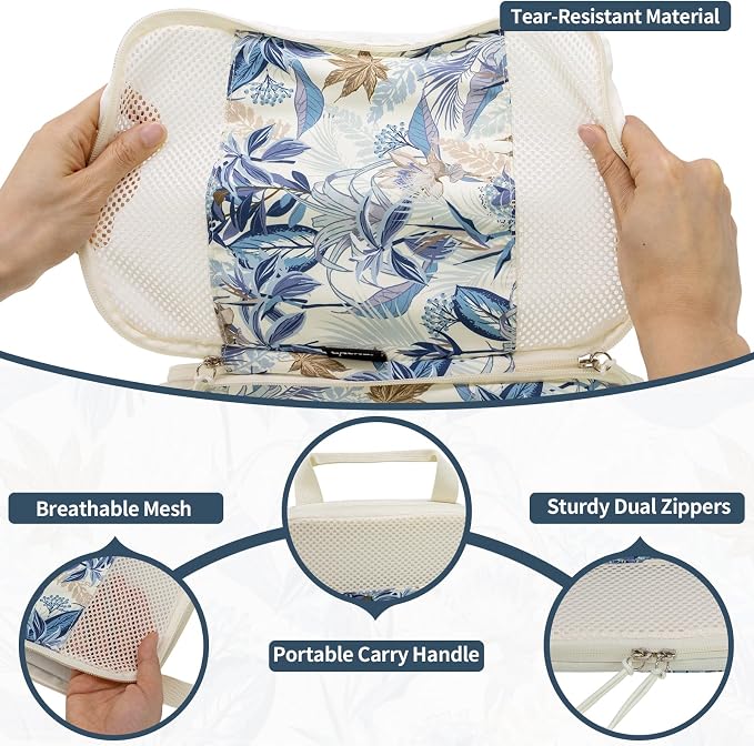 Extra Large Compression Packing Cubes for Carry On, 4 Set Lightweight Travel Packing Organizers with Breathable Mesh, Expandable Compression Cubes for Travel, Blue Floral - Image 3