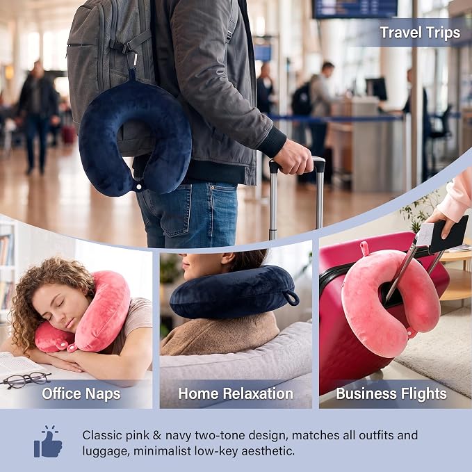 2 Packs Travel Neck Pillow Cover, Reusable U Shaped Washable Cover (Dark Blue Pink) - Image 6