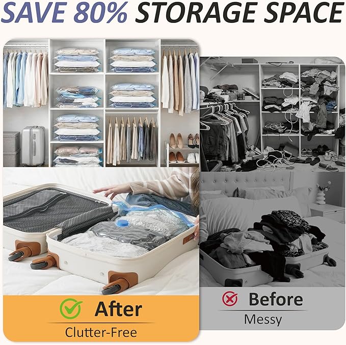 Cozy Essential Vacuum Storage Bags, 80% Compression Vacuum Seal Space Saver Plastic Packaging Bags for Clothes, Blankets, Pillow, Bedding, Comforters, Sealer Clothing Storage,25 Combo - Image 4