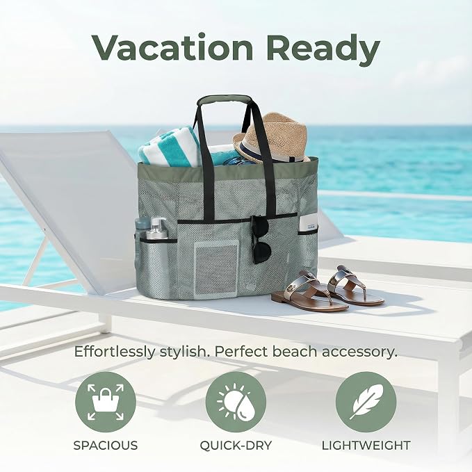Mesh Beach Bag tote for women men cruise travel essentials swim pool towel bag for family vacation foldable must haves | foldable - Image 6