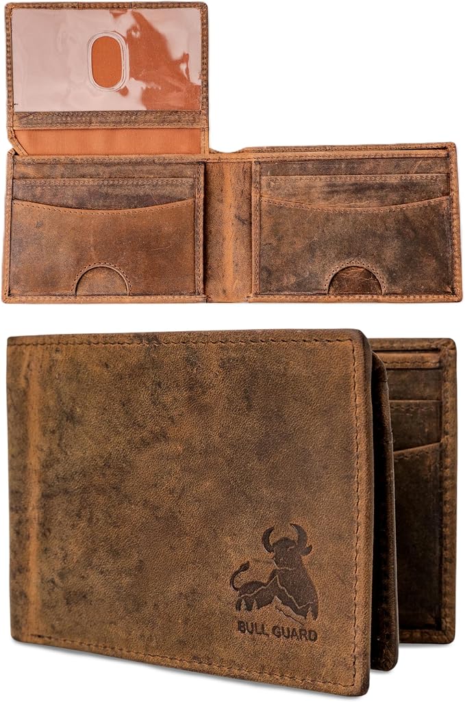 BULL GUARD Expedition Series Bifold Leather Wallet for Men RFID Blocking, Top Grain Cowhide, Flip-Up ID Window, Compact & Durable Everyday Carry Wallet for Travel, Work & Outdoors, Ready to Gift by BullGuard