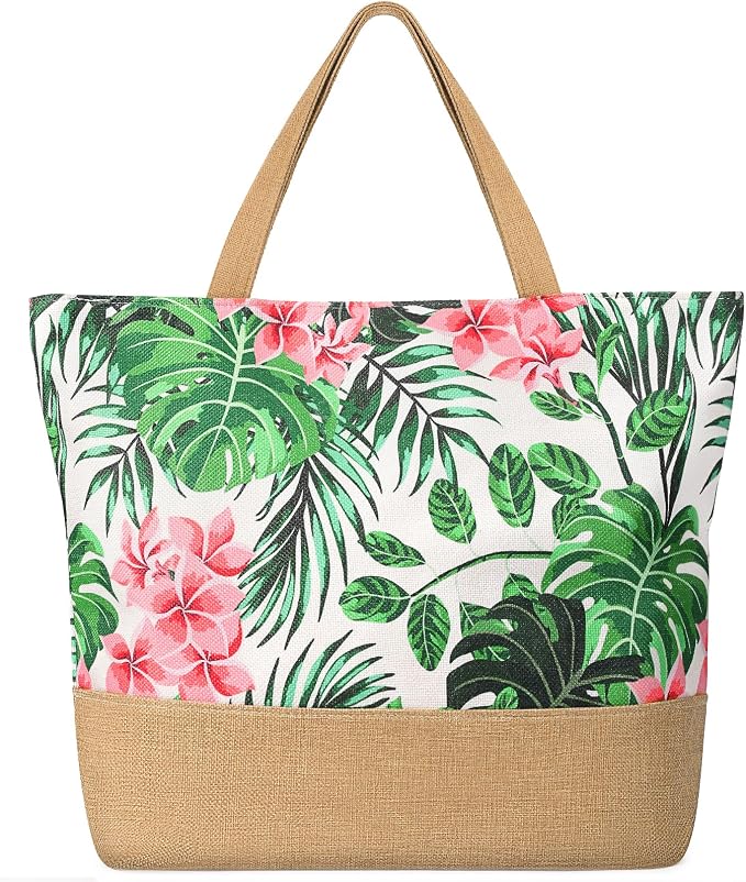 Trifabricy Beach Bags for Women,Waterproof Straw Beach Tote Bag With Zipper | Spacious Storage Capacity, Secure Zipper Closure, Reinforced Carry Handles, Stylish Printed Design For Outdoor Activities by Trifabricy