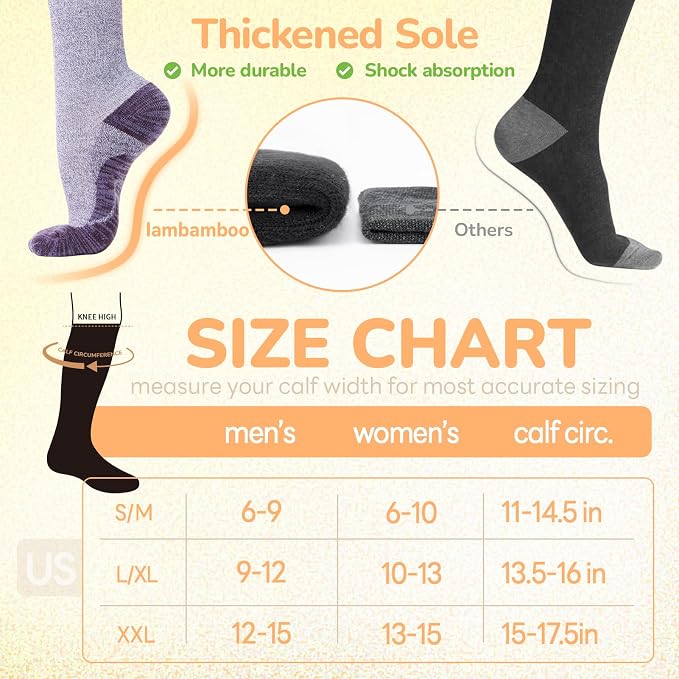 Merino Wool Compression Socks for Women Men 15-20 mmHg for flying | Soft & Breathable for Travel, Running - Image 6