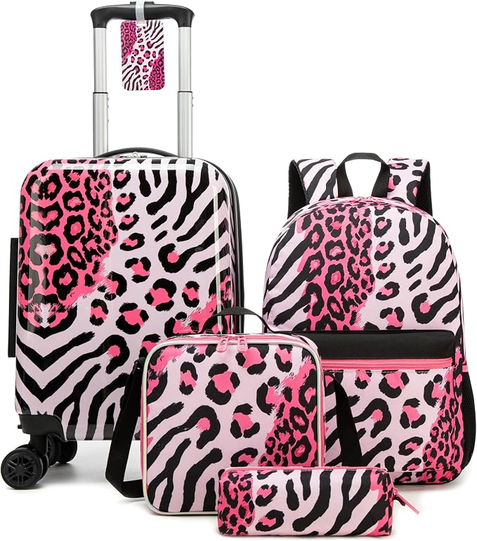 Kid's Luggage Sets Suitcases with Wheels for Girls Women 5 Piece Hardshell Toddler Suitcase Set with Neck Pillow Airplane 16'' Carry on Travel Luggage by Unknown