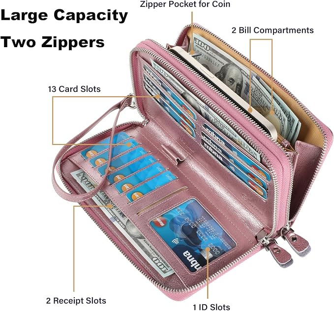 Small Compact Women Wallet RFID Blocking Genuine Leather Bifold Purse with ID Windows - Image 4