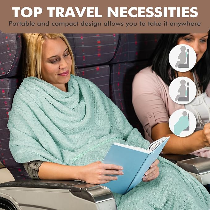 Tirrinia Travel Blanket and Pillow Set, Soft Compact Airplane Blanket with Foot Pockets, 4-in-1 Travel Essentials for Women Men, Portable Travel Gifts for Her, Travel Blanket for Airplanes, Cars - Image 3