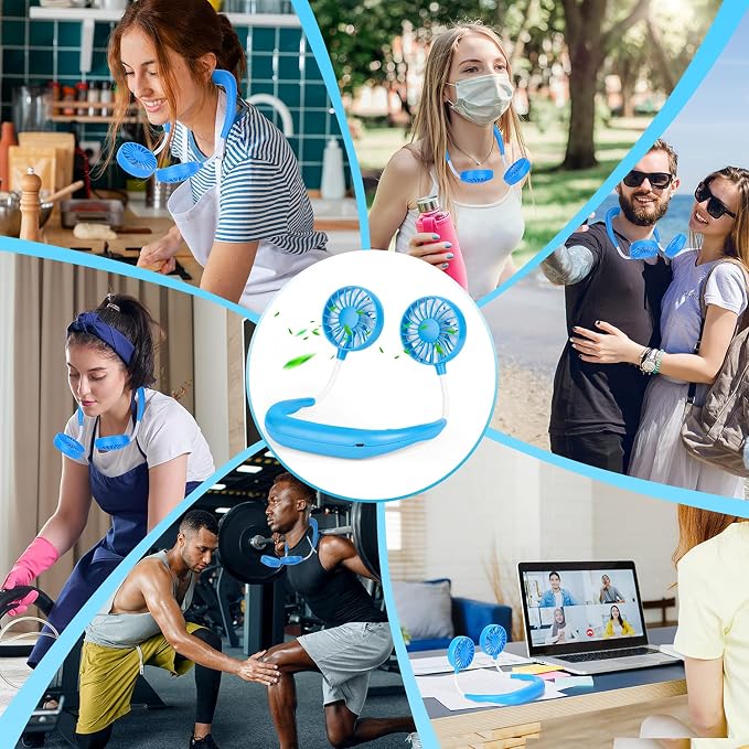JUANANIUG Portable Neck Fan Rechargeable Personal HandFree Fan Mini USB Wearable Neckband Sport Fan 3 Speed Adjustable 360 Degrees Rotation Perfect for Working Traveling Office Reading (Blue) - Image 7