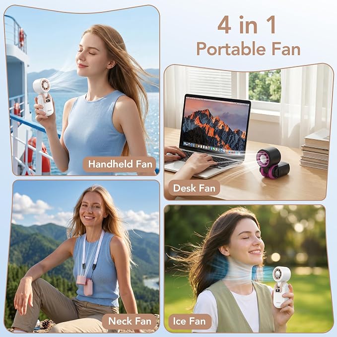 MINISO Portable Handheld Fan with Cooling Plate, Mini Turbo Personal Fan | 3 in 1 USB Rechargeable Small Fan, 5-Speed, Foldable with Ice Cooler, Max 8 H Cooling for Travel, Office, Shopping, Camping - Image 6