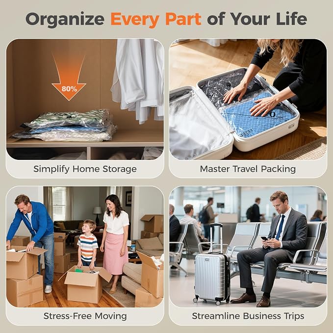 24-Pack Vacuum Storage Bags with Rechargeable Wireless Pump | 3 Sizes (20/24/28 Inch) Travel Vacuum Seal Bags for Clothing, Bedding & Seasonal Storage | Space Saver for Luggage - Image 8