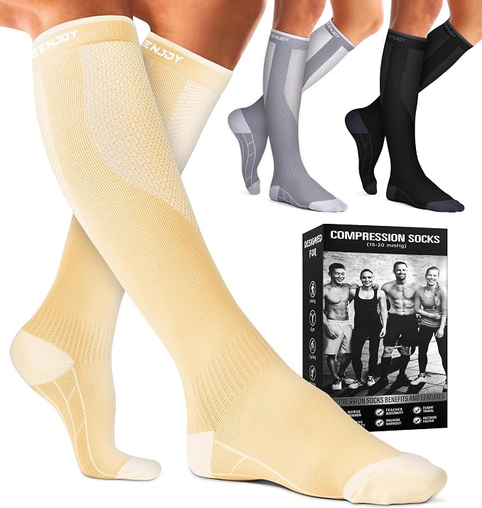 Compression Socks for Women & Men (3 pairs) - Best Support for Nurses, Running, Hiking, Recovery & Flight Socks by BLUEENJOY