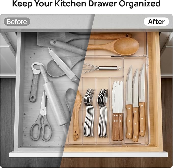Vtopmart Expandable Silverware Organizer, Kitchen Drawer Tray, 6-9 Slots | Adjustable Flatware Organizer Expands to Fit Drawers, Organize Spoons, Forks, Knives and Kitchen Utensils with Easy Access - Image 3