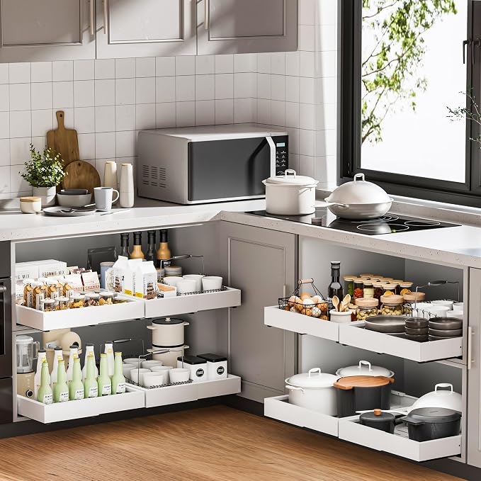 1 Pcs Pull Out Cabinet Organizers, Width (12"-19") and Depth (17"-23") Expandable With 3 Slides, No Drill Slide out Drawers Adhesive Film or Nail Cabinets Without Lip in Kitchen, Bathroom - Image 6