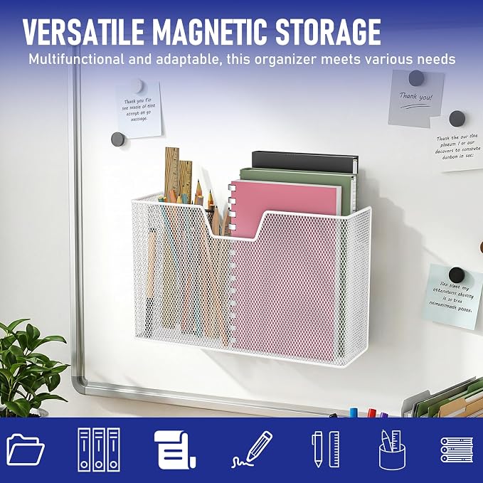 Magnetic Baskets for Fridge Shelf Bins Organizer Magnetic Storage Holder Storage Rack Containers for Fridge, Whiteboard, Locker - Magnetic File Holder for Home Kitchen Laundry Office School - Image 4