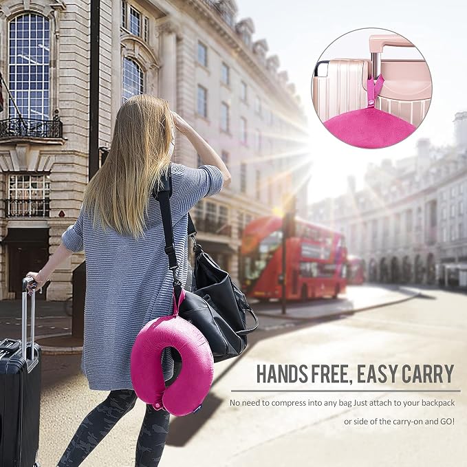 Memory Foam Neck Pillows for Travel - Travel Neck Pillows for Airplanes with Attachable Snap Strap Soft Washable Cover, Flight Neck Pillows Provide Neck Rest for Traveling, Car, Home, Office, Pink - Image 2