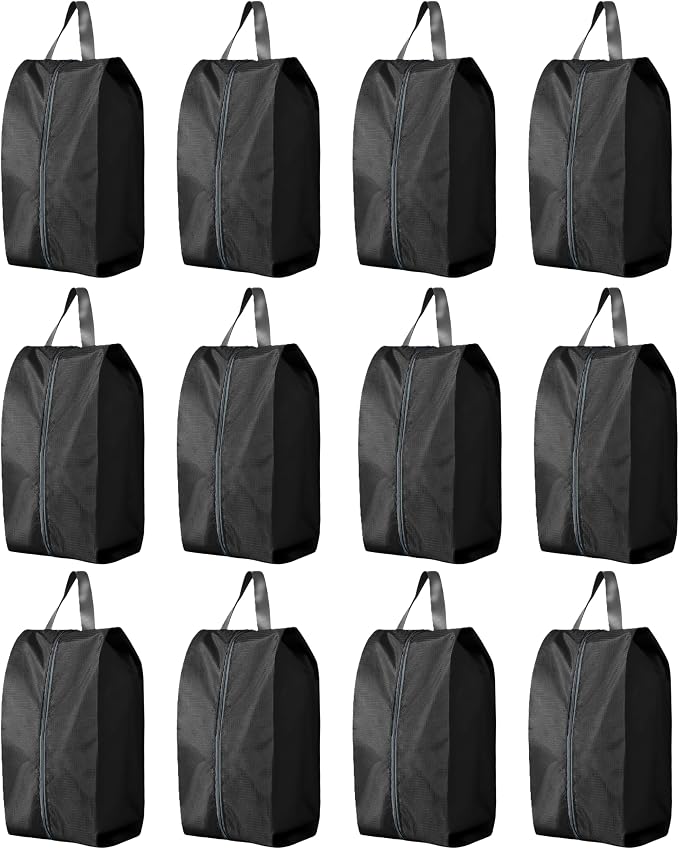 Travel Shoe Bags, Set of 12, Large Oxford Fabric Storage Bags with Zipper and Handle, Water-Resistant Pouches (Black) by Palmhomee