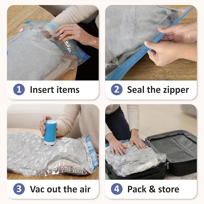 Cozy Essential Travel Vacuum Storage Bags with Rechargeable Cordless USB Pump, Space Saver Bags for Luggage, Suitcase, Carry-On, for Clothes, Blankets, Bedding & Seasonal Storage,15 Combo - Image 8