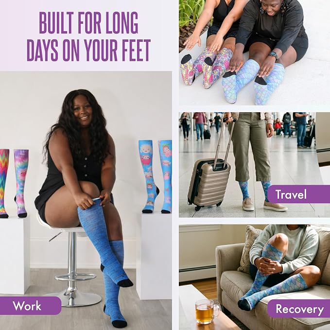 Crazy Compression Socks, Comfortable Support Socks for Recovery, Travel, Hiking, and Long-Hour Comfort w/Fun Designs - Image 4