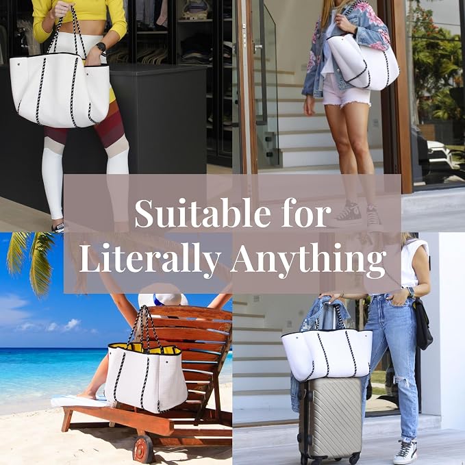 POPUPS Large Neoprene Tote Bag for Women - Everyday Designer Handbag for Travel Work and Beach with Pockets and Zipper Pouch - Image 6