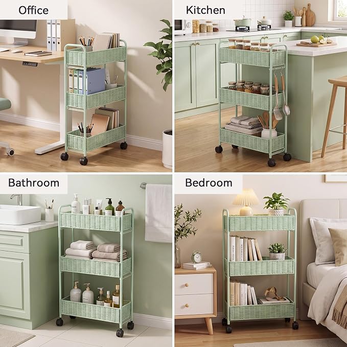Utility Slim Storage Cart,3-Tier Rolling Kitchen Office Laundry Room Cart with Wheels,Mobile Shelving Unit Organizer for Living Room,Bathroom, Baby Diaper,Art,Dining Room Narrow Places - Image 6
