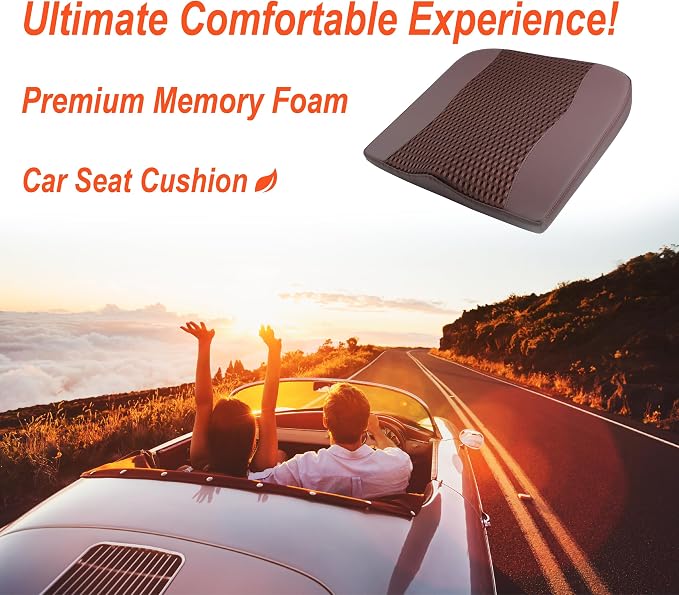 Lofty Aim Car Seat Cushion, Memory Foam Car Seat Cushions for Long Driving | Comfy Car Seat Pillow for Pain Relief, Driver Seat Cushion Adds Height, Butt Cushion for Car, Office Chair, 4D Mesh Brown - Image 2