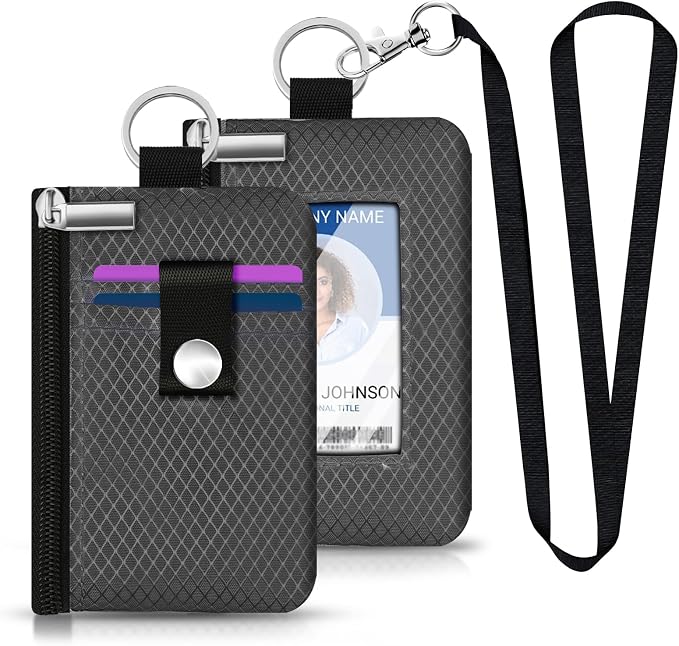 Minimalist RFID Blocking Small Wallet with ID Window,WaterResistant Zip Id Case Wallet with Lanyard Keychain for Cards,Cash,Travel,Women,Men (DarkGrey) - Image 6