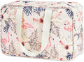 Narwey Full Size Toiletry Bag Women Large Cosmetic Bag Travel Makeup Bag Organizer Medicine Bag for Toiletries Essentials Accessories (Large, Beige Flamingo) by Narwey