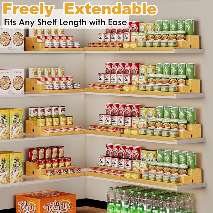 3-Tier Extra-Long Expandable Bamboo Can Rack for Pantry, Holds 45 Cans | Adjustable Pantry Can Organizer, Large Capacity Holds up to 45 Cans, Pantry Shelf & Countertop Storage (Patent Pending) - Image 6