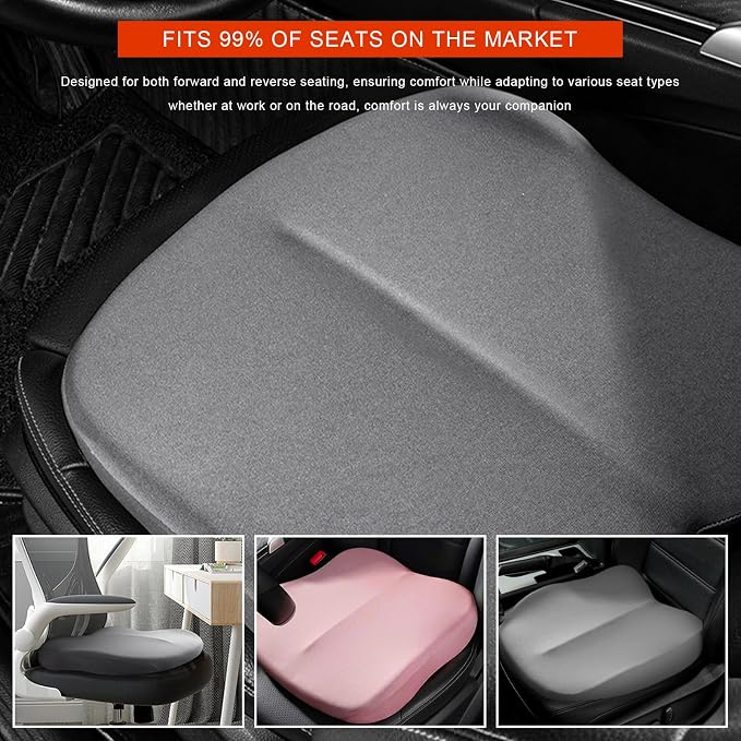 Car Seat Cushion, Ergonomic Memory Foam Auto Seat Boost Mat for Short People Driving, Non-Slip Driver Seats Height Cushion Office Chair Pillow for Tailbone Back Pain Relief (Gray) - Image 6