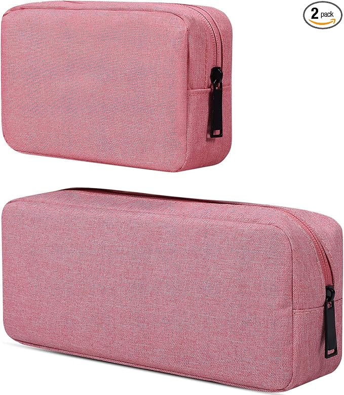 dealcase Electronic Accessories Organizer, Durable Small Electronics Accessories Storage Bag Compatible Laptop Charger Various USB,Cables,Cords and Power Travel Gadget Carry Bag,Pink(Small+Big) by Unknown