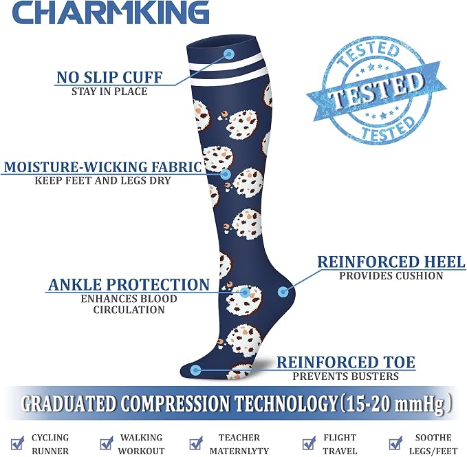CHARMKING Compression Socks for Women & Men Circulation (8 Pairs) 15-20 mmHg Best Calf Socks Support for Athletic Cycling - Image 4