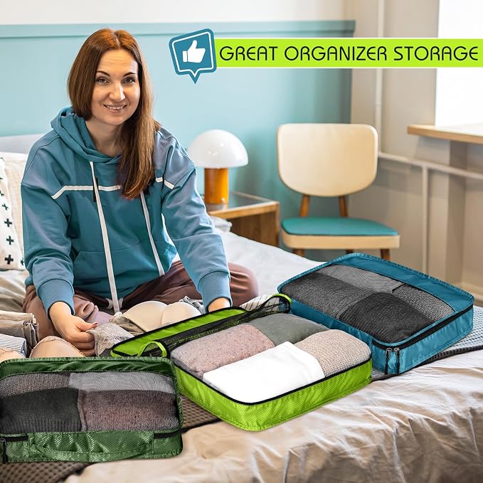 5 Pcs Packing Cubes for Suitcase Large Travel Cubes Carry on Luggage Organizer Bags for Clothes Accessories(S,Green) - Image 6