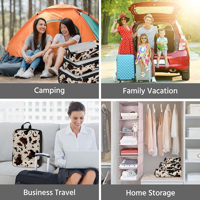 7 Pcs Compression Packing Cubes for Travel, Waterproof Suitcase Luggage Backpack Organizer with Toiletry Bag Travel Essentials for Women/Men-Cow Print - Image 7