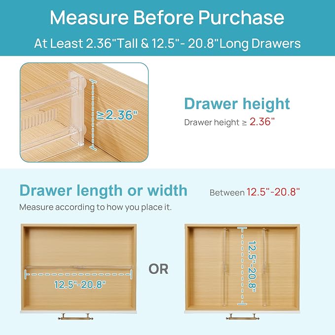 Vtopmart 4 Pack Shallow Drawer Dividers, 2.36" High 12.5"-20.8" Adjustable Expandable Kitchen Drawer Organizer, Clear Plastic Organizer Separators for Flatware, Utensil, Cutlery, Underwear, Clothes | Expandable Kitchen Drawer Organizer, Clear Plastic O... - Image 5