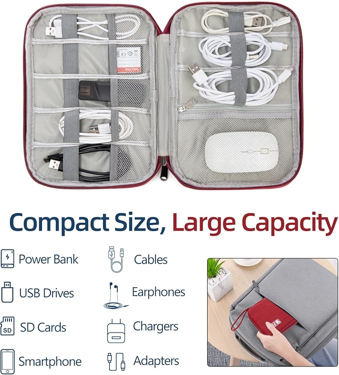 Cable Organizer Bag, Electronics Case for Cords, Chargers & Tech | Organize cables, chargers and power banks with elastic loops, mesh pockets and a slim design for travel. - Image 3