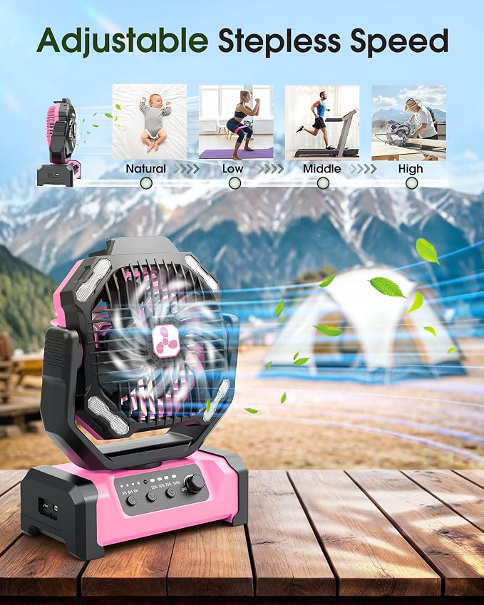 Portable Camping Fan with LED Lantern, 20000mAh Personal Rechargeable Fan | LED Lantern & Remote, Oscillating,Timer, Remote Auto, Hook for Tents Travel Outdoor Camp Beach Home Gifts - Image 3