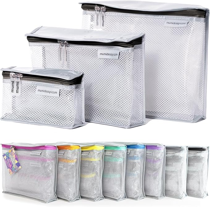 MUMI Travel Toiletry Bag Set of 3 - Clear TSA Approved, Black | Water-resistant makeup organizer pouches for skincare, cosmetics & travel accessories by MUMI
