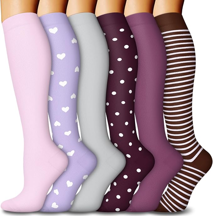 6 Pairs Compression Socks for Women & Men 15-20mmHg Knee High Socks | Graduated Compression Socks Supports Circulation, Ideal for Nurses Pregnancy, Travel, Flying, Running & Daily Wear by FuelMeFoot