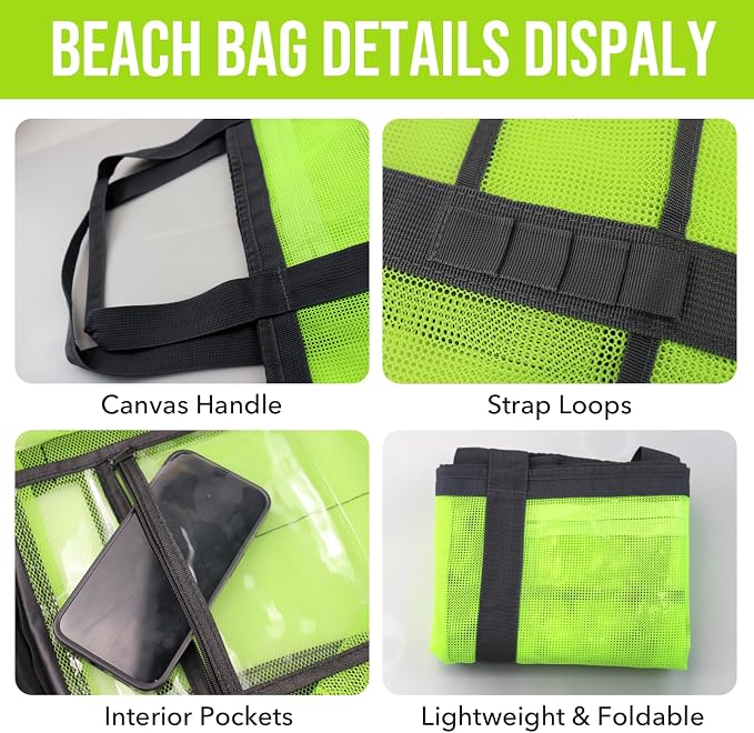 Large Mesh Beach Tote Bag, 9-Pocket Foldable Summer Vacation Beach Bag for Travel, Pool, Gym, Cruise - Image 6