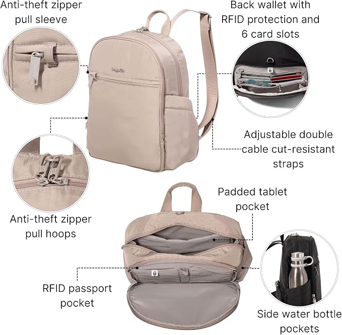 Securtex Anti-Theft Getaway Backpack - 9.4"x13"x5" Travel Safe Bag w/Locking Zippers, Slash-Resistant, RFID - Image 2