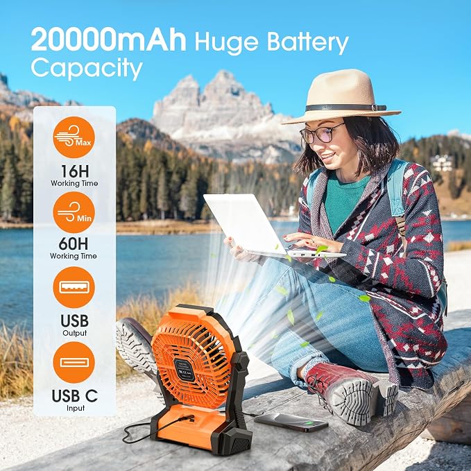 Portable Fan Rechargeable, Cordless Battery Powered Fan with LED Lantern, Small Table Fan, USB Battery Operated Fans for Travel Bedroom Home Camping Tent Office Beach Desk Picnic Barbecue Fishing | with LED Lantern, Small Table Fan, USB Battery Operate... - Image 2
