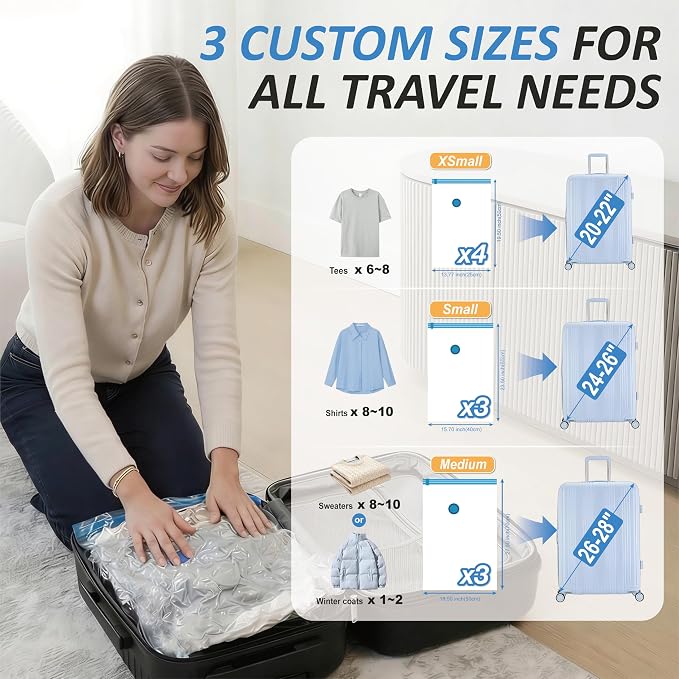 Cozy Essential Travel Vacuum Storage Bags with Rechargeable Cordless USB Pump, Space Saver Bags for Luggage, Suitcase, Carry-On, for Clothes, Blankets, Bedding & Seasonal Storage,10 Combo - Image 4