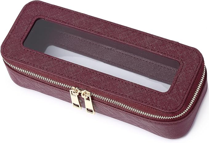 Pinkmik Makeup Brush Case, Burgundy, SLIM | Clear Travel Cosmetic & Toiletry Bag, Small Makeup Bag, Zipper Purse Organizer, Car Essential Bag for Women by Pinkmik