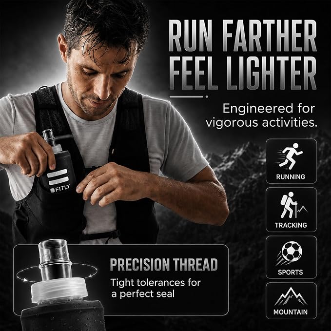 FITLY Soft Flask - Shrink As You Drink Soft Water Bottle for Hydration Pack - Folding Water Bottle Ideal for Running, Hiking, Cycling, Climbing & Rigorous Activity - Image 5