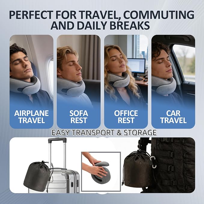 Travel Pillow, Neck Pillow for Airplane Travel, Memory Foam Neck Pillow - Image 6