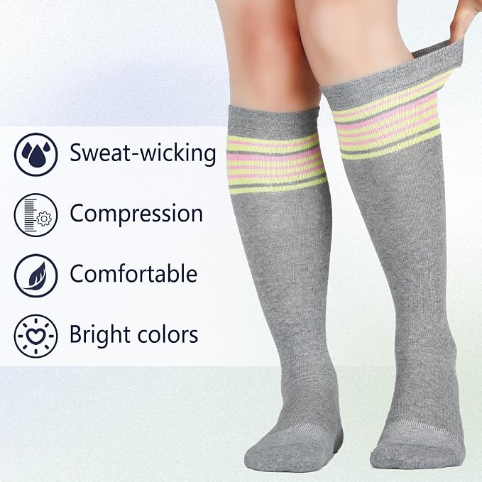 +MD Cotton Compression Socks for Women & Men 4/6 Pairs 15-20mmHg Knee High for Sports, Travel, Nursing Long Sitting Standing - Image 4